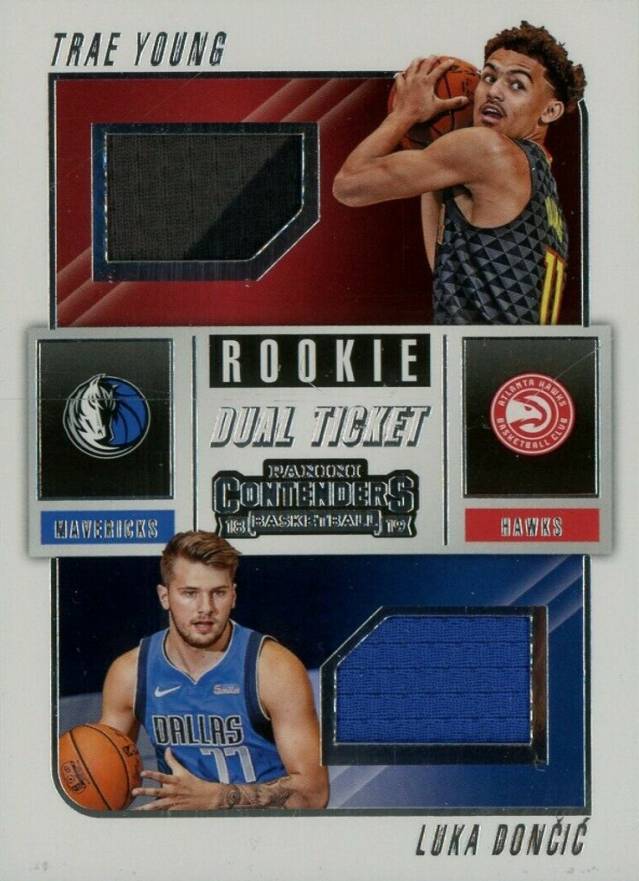 2018 Panini Contenders Rookie Ticket Dual Swatches Luka Doncic/Trae Young #RDLT Basketball Card