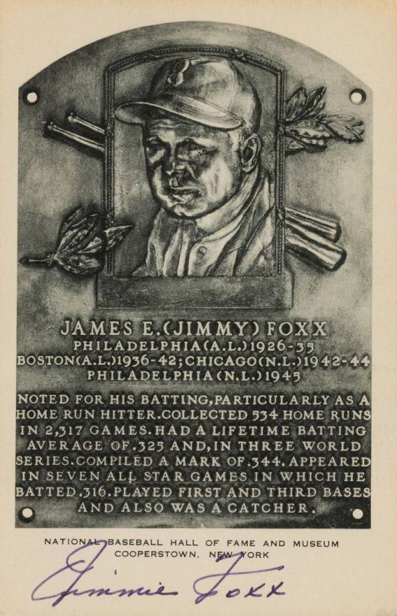 1990 Artvue Hall of Fame Plaque Autographed Jimmie Foxx # Baseball Card