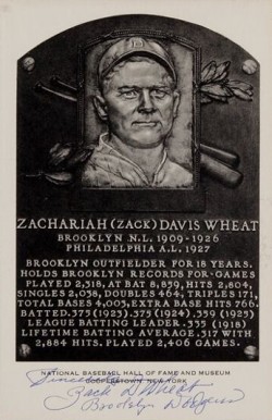 1990 Artvue Hall of Fame Plaque Autographed Zack Wheat # Baseball Card