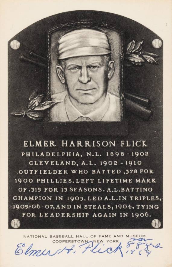 1990 Artvue Hall of Fame Plaque Autographed Elmer Flick # Baseball Card