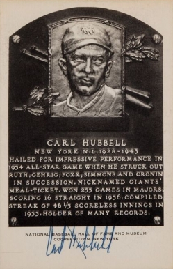1990 Artvue Hall of Fame Plaque Autographed Carl Hubbell # Baseball Card