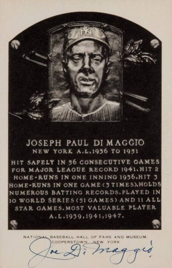 1990 Artvue Hall of Fame Plaque Autographed Joe DiMaggio # Baseball Card