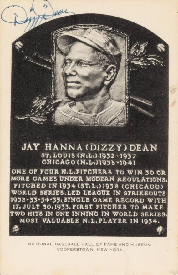 1990 Artvue Hall of Fame Plaque Autographed Dizzy Dean # Baseball Card