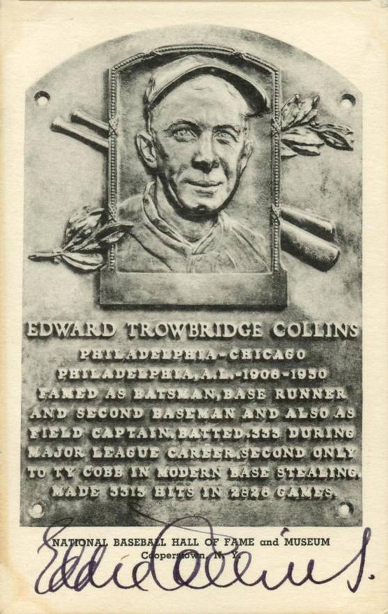 1990 Artvue Hall of Fame Plaque Autographed Eddie Collins # Baseball Card