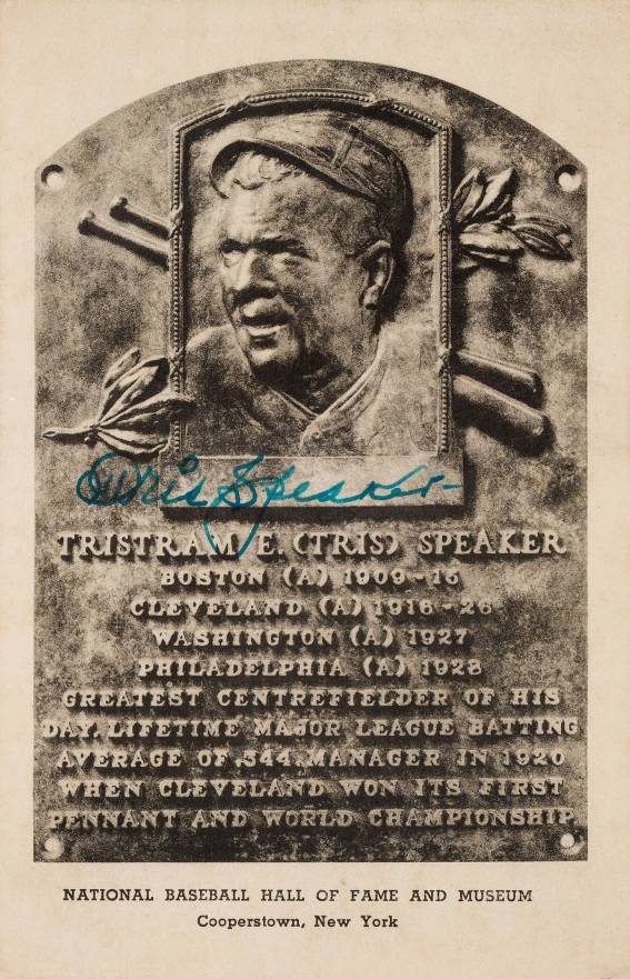 1990 Artvue Hall of Fame Plaque Autographed Tris Speaker # Baseball Card