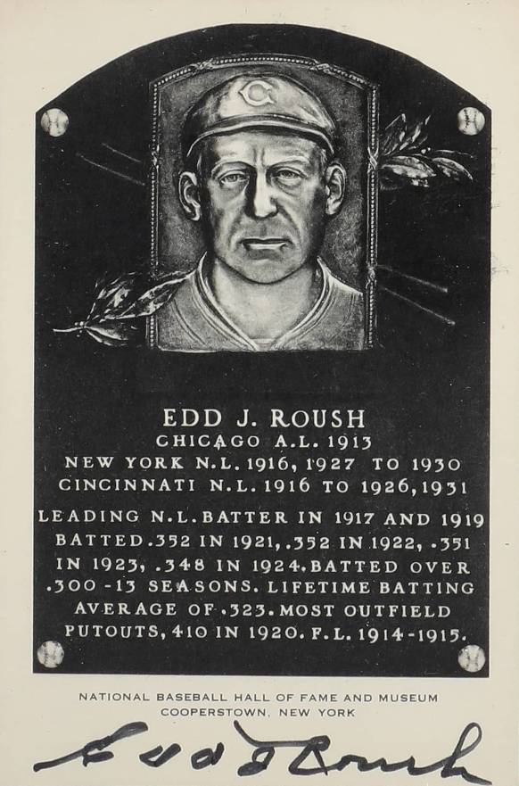 1990 Artvue Hall of Fame Plaque Autographed Edd Roush # Baseball Card