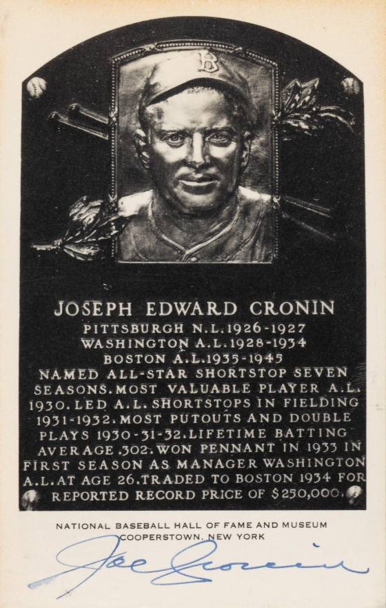 1990 Artvue Hall of Fame Plaque Autographed Joe Cronin # Baseball Card