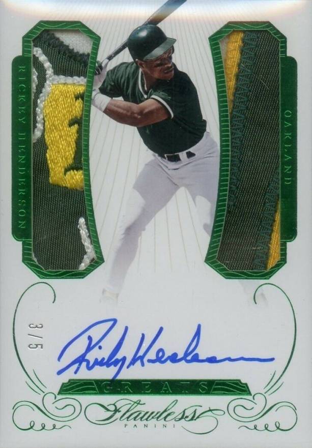 2016 Panini Flawless Greats Dual Memorabilia Autographs Rickey Henderson #GD-RH Baseball Card