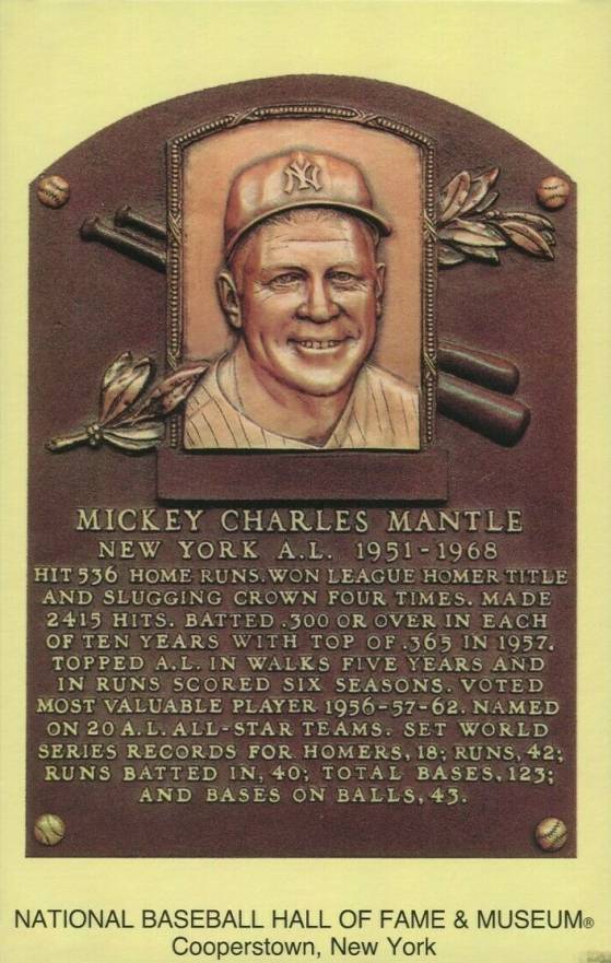 1964 DATE Hall of Fame Yellow Plaque Postcard Mickey Mantle # Baseball Card