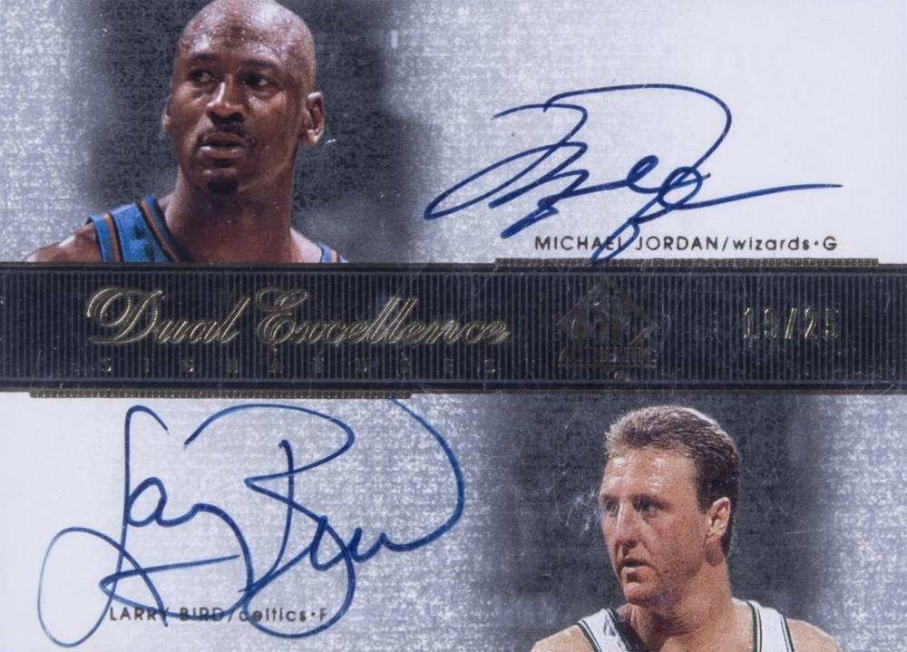 2002 SP Authentic Dual Excellence Signatures Larry Bird/Michael Jordan #MJLBE Basketball Card