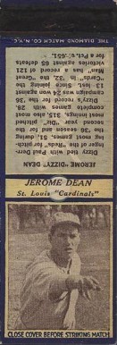 1934 Diamond Matchbooks-Silver Border Dizzy Dean # Baseball Card