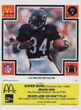 1985 McDonald's Bears Walter Payton #34 Football Card