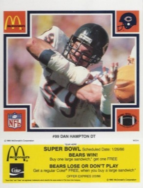 1985 McDonald's Bears Dan Hampton #99 Football Card