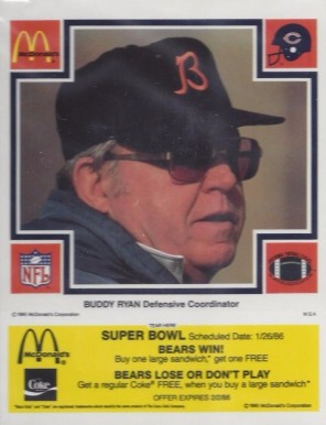 1985 McDonald's Bears Buddy Ryan # Football Card