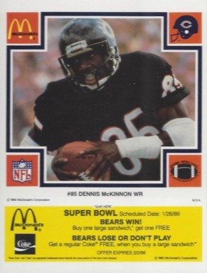 1985 McDonald's Bears Dennis McKinnon #85 Football Card