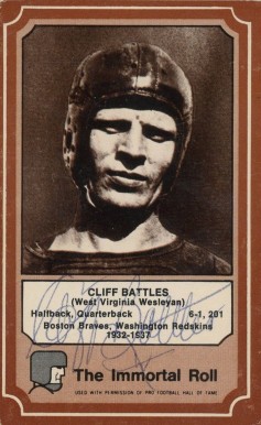 1975 Fleer Hall of Fame Cliff Battles #2 Football Card