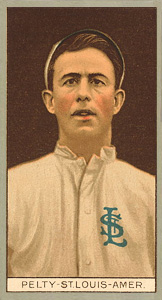 1912 Brown Backgrounds Red Cycle Barney Pelty #148 Baseball Card