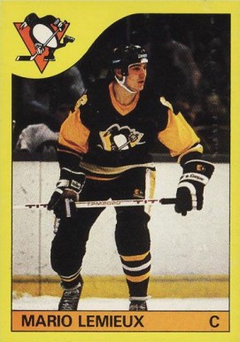 1985 O-Pee-Chee Box Bottoms Hand Cut Mario Lemieux #I Hockey Card