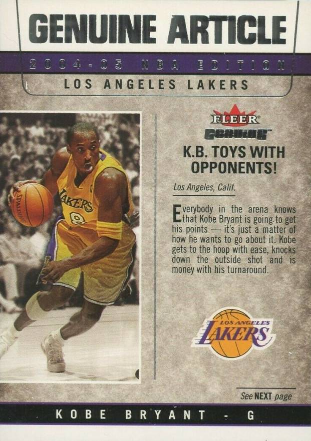 2004 Fleer Genuine Genuine Article Kobe Bryant #6 Basketball Card