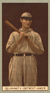1912 Brown Backgrounds Red Cross Jim Delahanty #42 Baseball Card