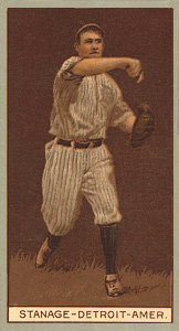 1912 Brown Backgrounds Common back Oscar Stanage # Baseball Card