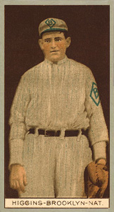 1912 Brown Backgrounds Common back HIGGINS-BROOKLYN-NAT. # Baseball Card