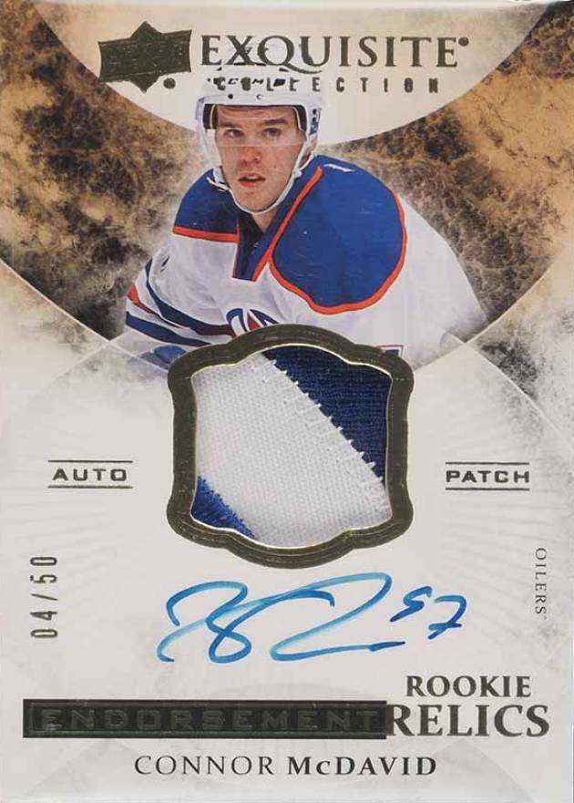 2015 Upper Deck the Cup Exquisite Collection Endorsement Rookie Relic Autograph Connor McDavid #ER-CM Hockey Card