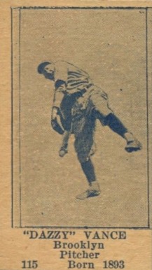 1925 Universal Toy & Novelty Brooklyn Dodgers Hand Cut Dazzy Vance #115 Baseball Card