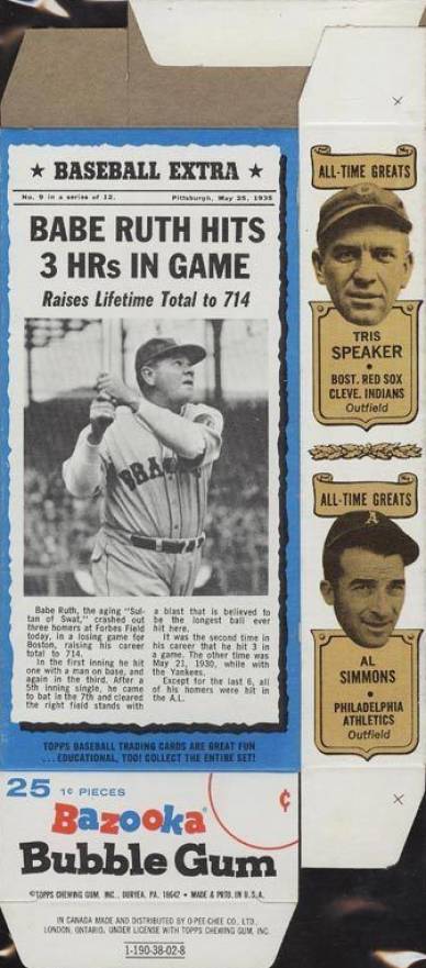 1969 Bazooka Complete Box Babe Ruth #9 Baseball Card