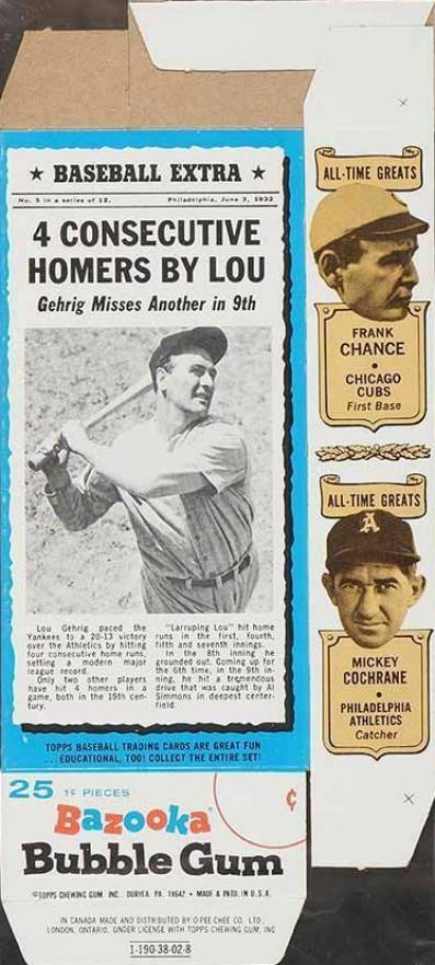 1969 Bazooka Complete Box Lou Gehrig #5 Baseball Card