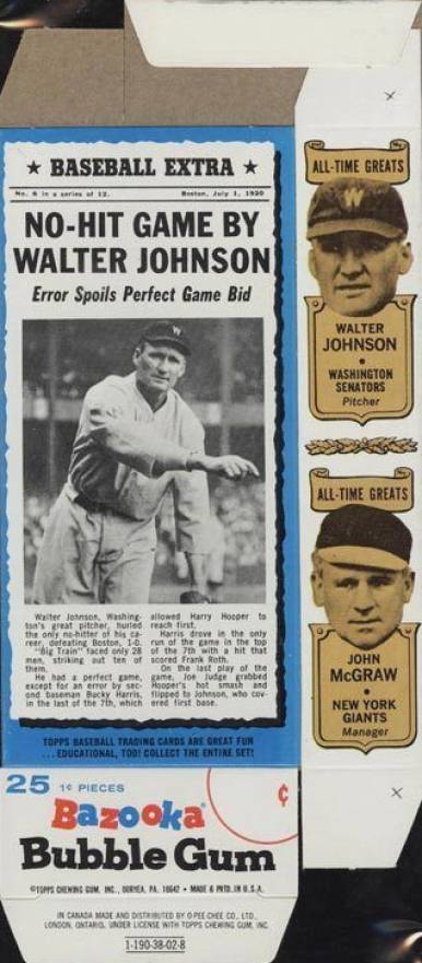 1969 Bazooka Complete Box Walter Johnson #6 Baseball Card