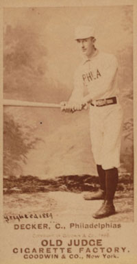 1887 Old Judge Decker, C., Philadelphias #122-1a Baseball Card