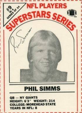 1986 Dairy Pak Cartons Phil Simms #9 Football Card