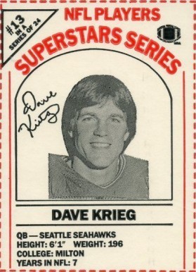 1986 Dairy Pak Cartons Dave Krieg #13 Football Card