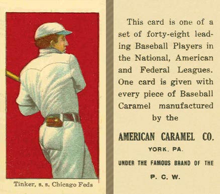 1915 American Caramel Tinker, s.s. Chicago Feds (Batting) # Baseball Card