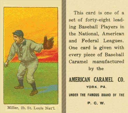 1915 American Caramel Miller, 2b. St. Louis Nat'l # Baseball Card