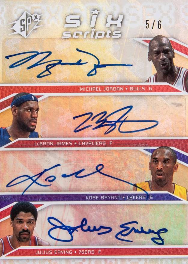 2008 SPx Six Scripts Julius Erving/Kevin Garnett/Kobe Bryant/LeBron James/Michael Jordan/Walt Frazier # Basketball Card