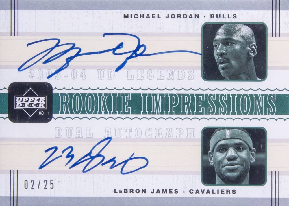 2003 Upper Deck Legends Rookie Impressions Dual Autograph  Jordan/James #MJ/LJ Basketball Card