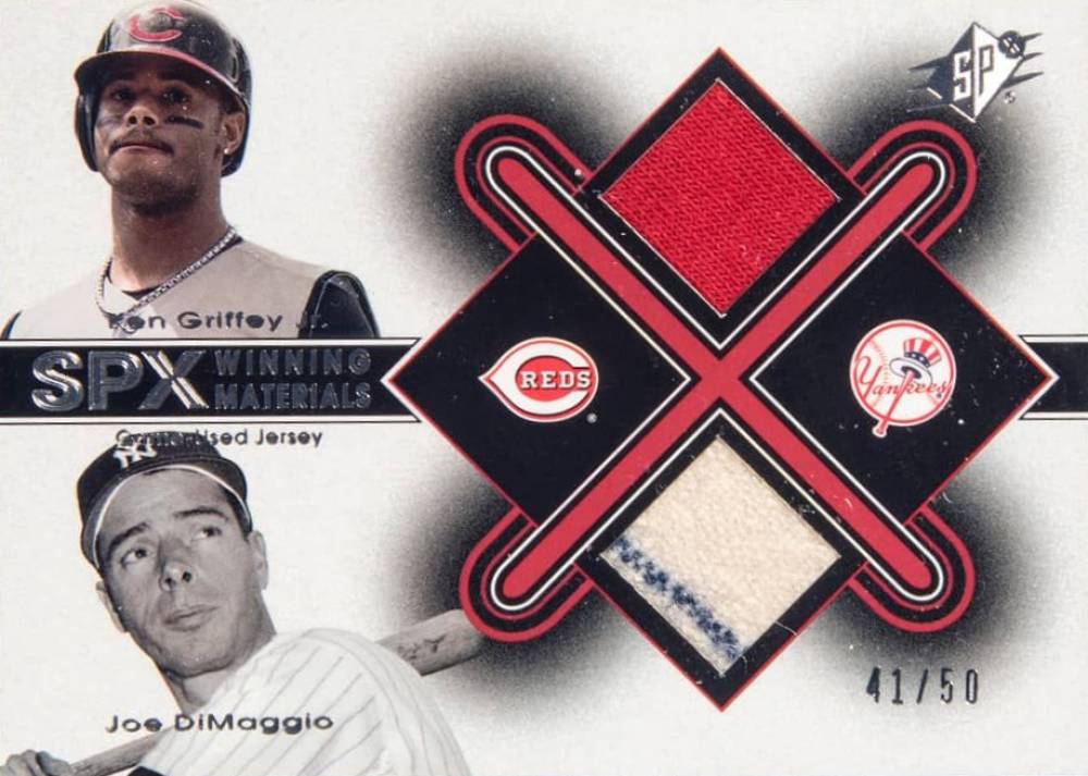 2001 SPx Winning Materials Jersey Combos Ken Griffey Jr./Joe DiMaggio #KG-JD Baseball Card