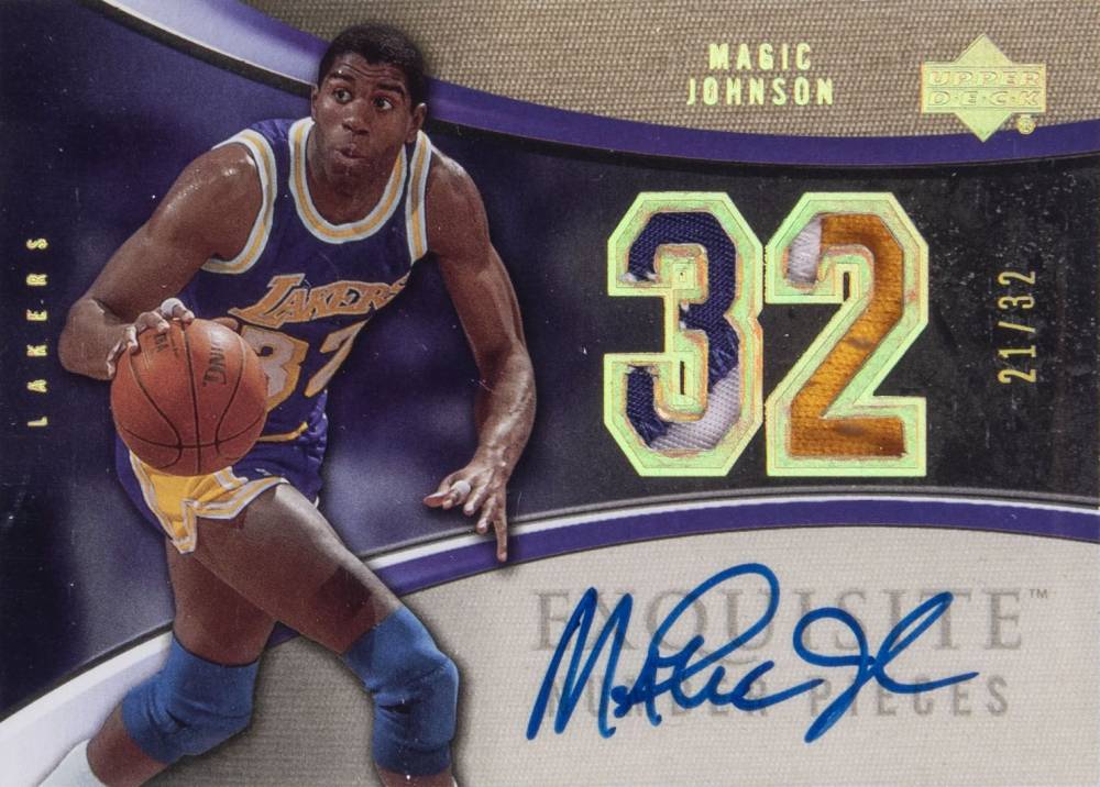 2005 Upper Deck Exquisite Collection Numbers Autograph Magic Johnson #ENMA Basketball Card