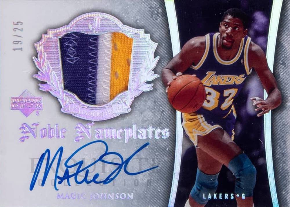 2005 Upper Deck Exquisite Collection Noble Nameplates Autograph Magic Johnson #NN-MJ Basketball Card