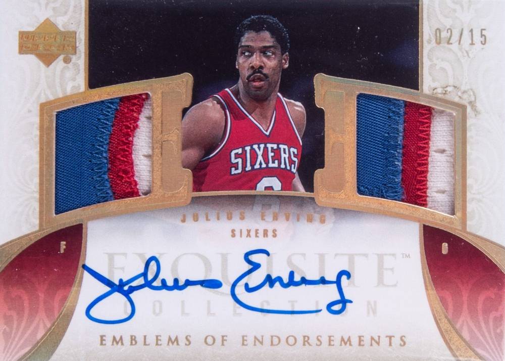 2005 Upper Deck Exquisite Collection Emblems of Endorsements Julius Erving #EM-JE Basketball Card