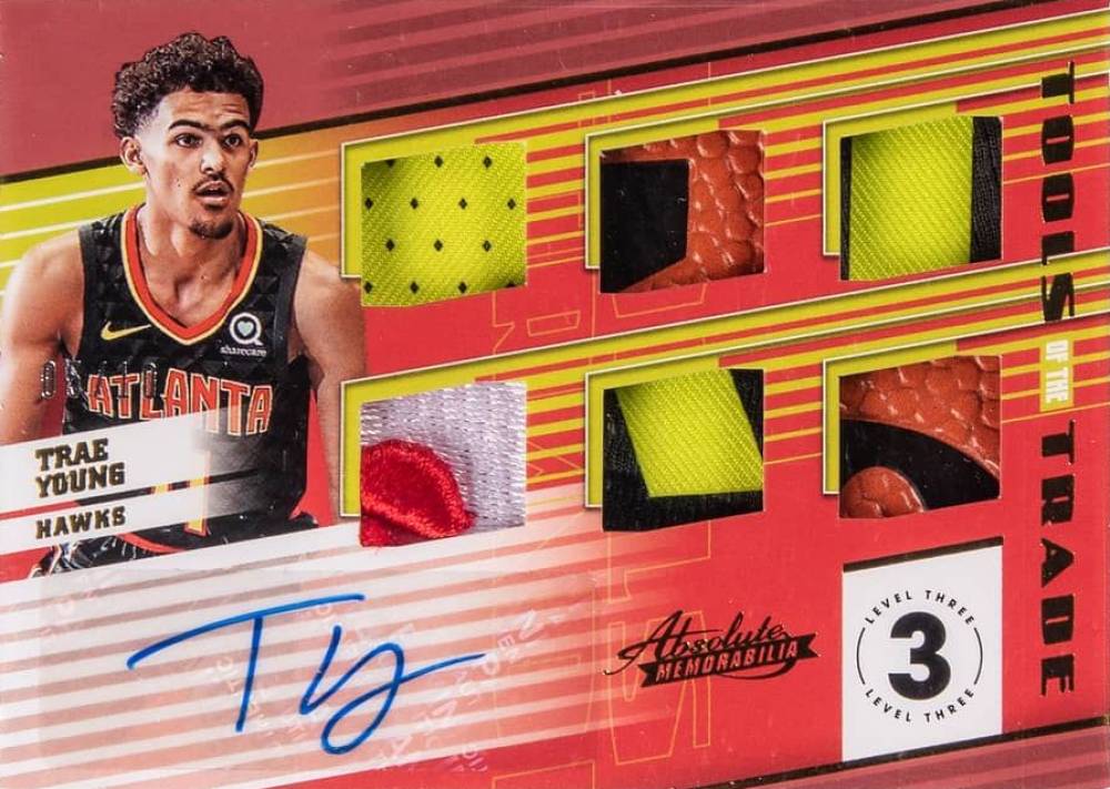 2018 Panini Absolute Memorabilia Tools Of The Trade Six Swatch Signatures Trae Young #T6TYG Basketball Card
