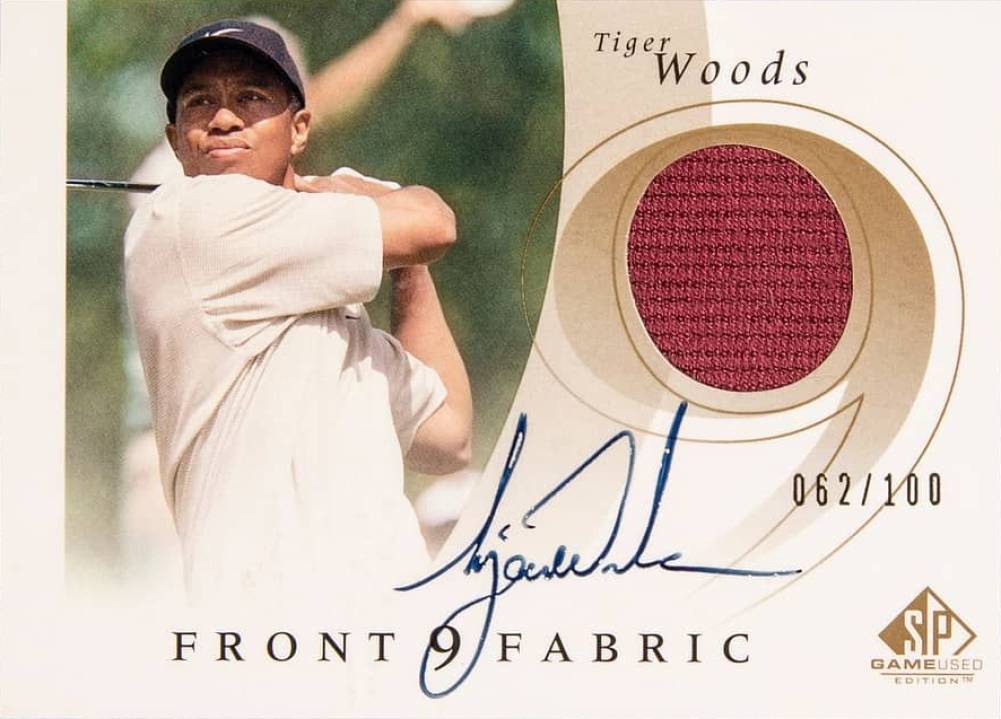 2002 SP Game Used Front 9 Fabrics Tiger Woods #F9SWO Golf Card