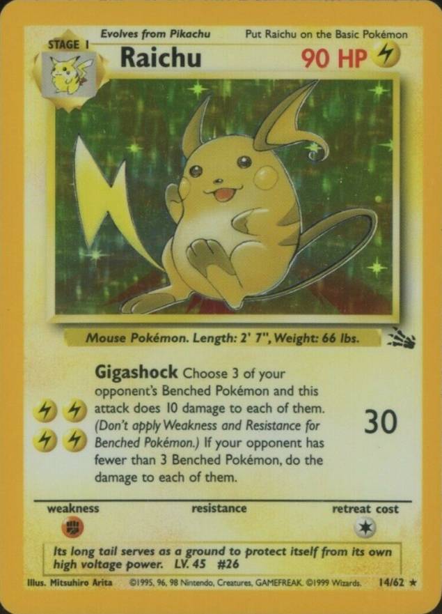 1999 Pokemon Fossil Raichu-Holo #14 TCG Card
