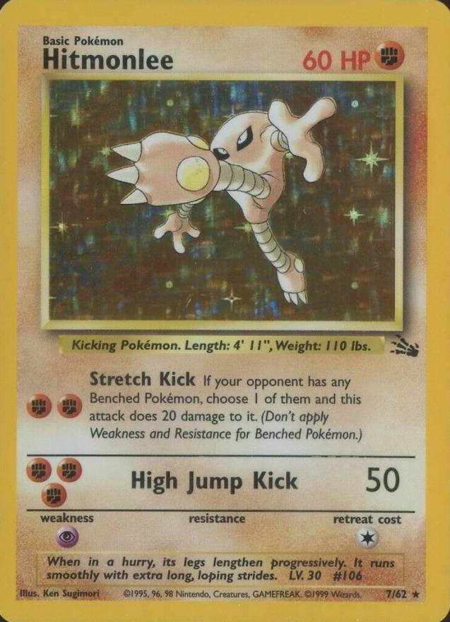 1999 Pokemon Fossil Hitmonlee-Holo #7 TCG Card