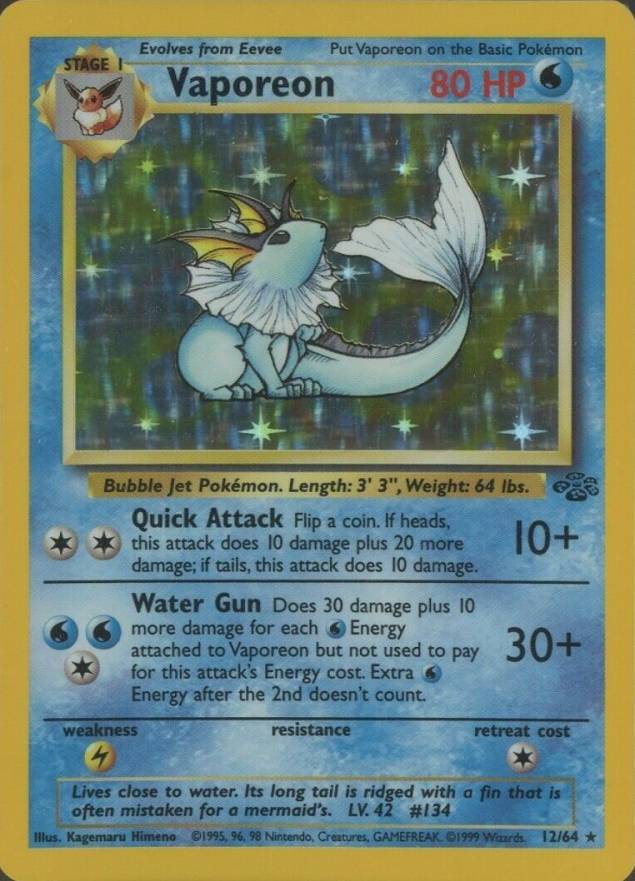 1999 Pokemon Jungle Vaporeon-Holo #12 TCG Card