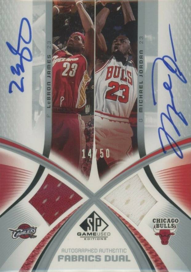 2005 SP Game Used Authentic Fabrics Dual Autographs LeBron James/Michael Jordan #AAF2-JJ Basketball Card