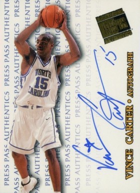 1998 Press Pass Authentics Autograph Vince Carter #8 Basketball Card