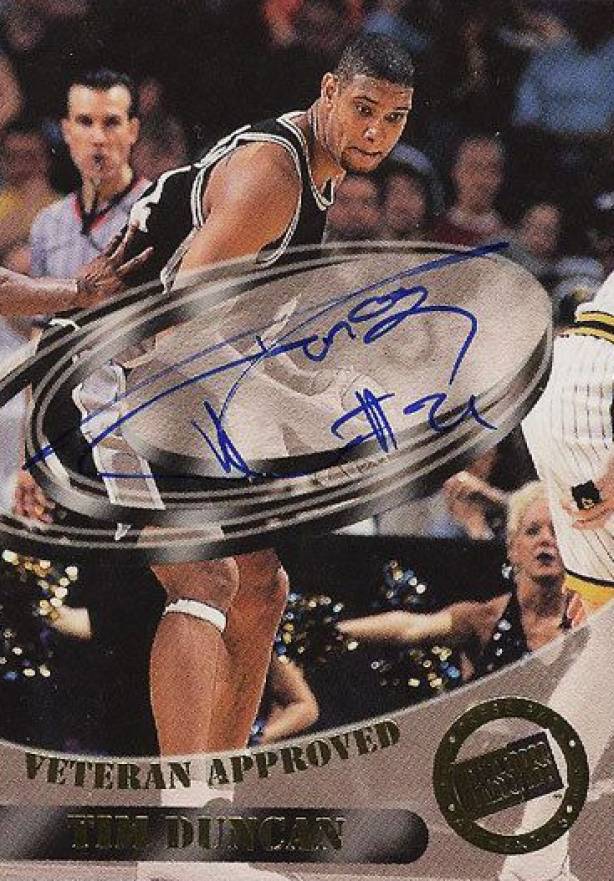 1998 Press Pass Double Threat Veteran Approved Autograph Tim Duncan # Basketball Card